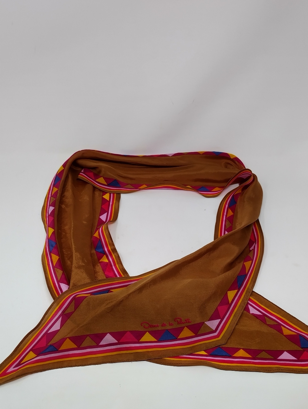 Oscar De La Renta Geometric Trim Silk Scarf Twill